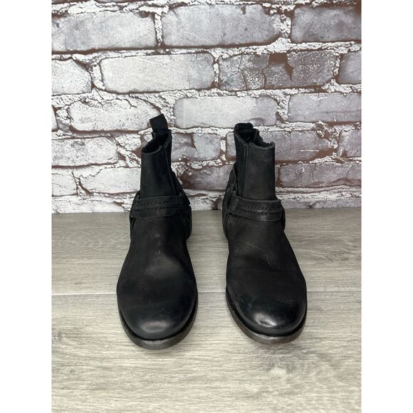 AllSaints Italy Black Leather Harness Ankle Chelsea Boots Women’s 37EU/6.5M US - Picture 2 of 16